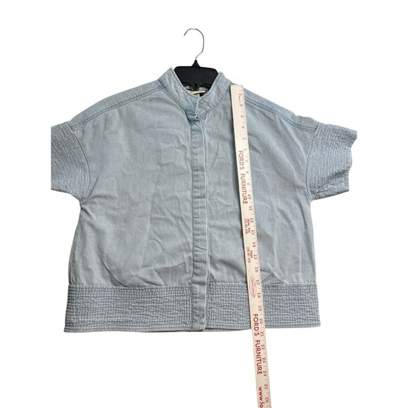 Tuckernuck Sofia Top XXS Light Wash Denim Trapunto Stitch Short Sleeve Shirt - Picture 9 of 10